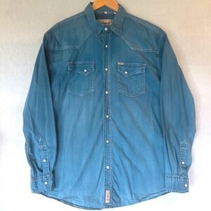 Rafter C Cowboy Collection Men XL Teal Blue Pearl Snap Western Shirt Pro Flex 45